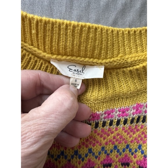 Easel Women's Mustard Yellow Fair Isle Knit Sweater Size Small - Picture 4 of 7